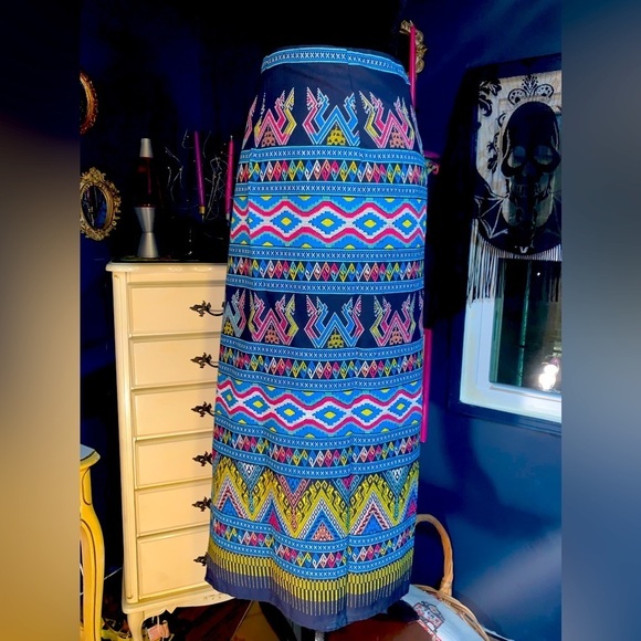 Vintage 1990s Dead Stock NWOT 100 % Cotton Abstract Pattern Wrap Skirt OSFM - Picture 2 of 4